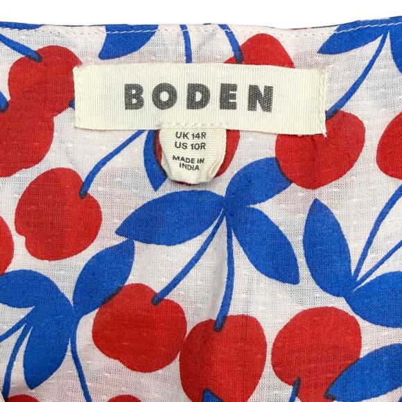 BODEN Lillian Cotton Midi Fit And Flare Dress Size 10 Cherry Print Blue Red - Picture 6 of 9